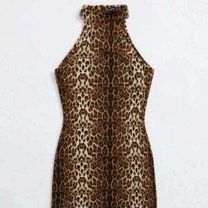 LEOPARD Print Mini Dress Stretchy Size M